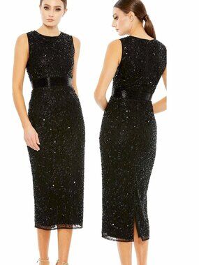 MAC DUGGAL STYLE 93758 BLACK GEOMETRIC BEAD DESIGN SLEEVELESS DRESS SIZE 10